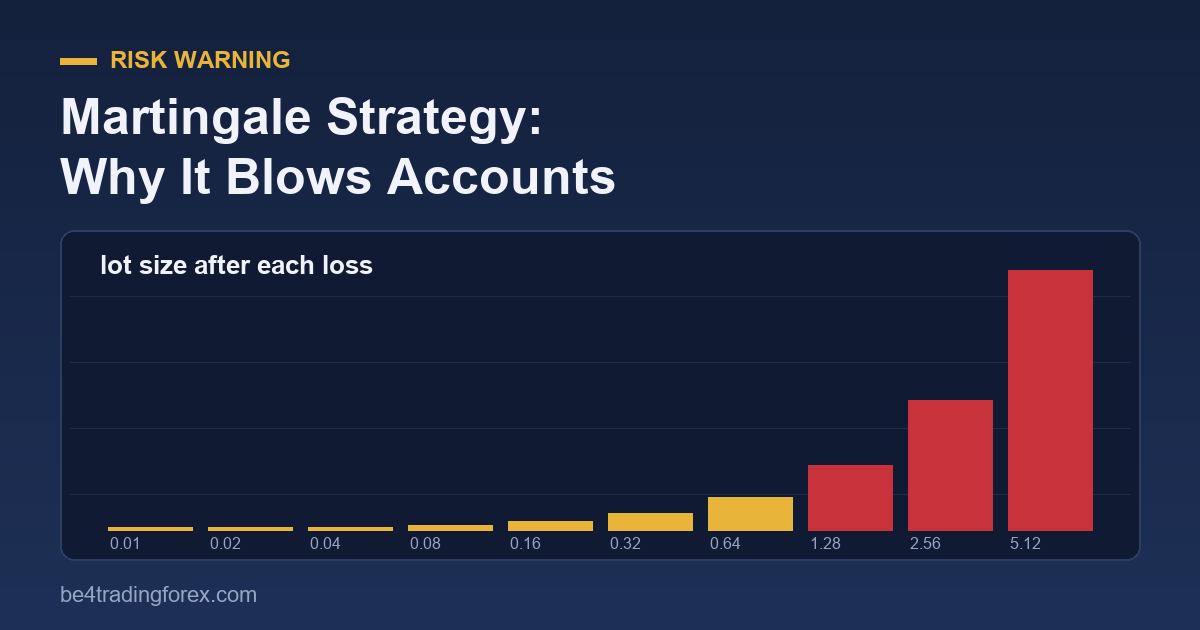 Martingale strategy lot sizes doubling after each loss